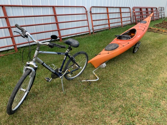 Shiwano Raleigh SC200 8-Speed Bike with Old Town Sport Xwave kayak, poly link 3, with paddle and tra