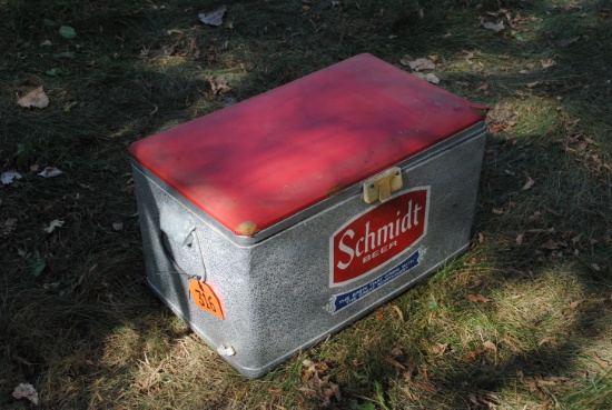Schmidt Beer metal cooler, small rip on corner