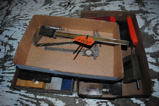 3 Flats including micrometer, gauges, misc. machinist tools