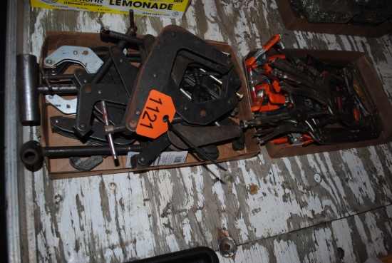 2 Flats of welding vise grips, spring clamps, misc. clamps