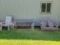 Wood double bench, rocking bench, patio chairs