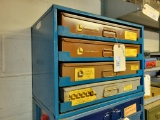 Metal part organizer with pull out drawers and cases; Approx. 13