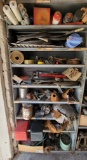 All contents of shelf (not included) - metal and plastic rollers, hydraulic hosing, horse shoes,