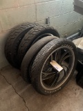 Motorcycle wheels/tires; spoke or cast rims; set of wheel ramps