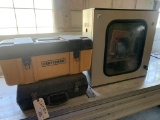 Plastic tool box and case and table top cabinet, approx. 8