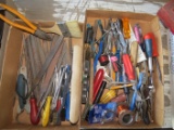 Assorted hand tools - screw drivers, locking pliers, metal brushes, files and more