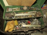 C-clamps, Sioux hand sander, metal tool box with assorted hand tools