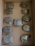 Hesston National Finals Rodeo miniature collector belt buckles - various years from 1980s and 1990s