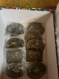 Hesston National Finals Rodeo standard size collector belt buckles - various years 1970s and 1980s,