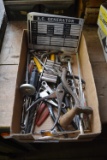 Assorted hand tools - pliers, deep socket, wire stripper, cut off tool, drills, metal identification