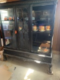 Vintage ornate hutch with ball feet, glass doors and two drawers (one doesn't open), Approx. 52