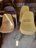 Herman Miller (1) and Krueger Metal Products (6) plastic chairs, old wood table base, Old metal fold