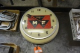 Massey Ferguson plastic wall clock; no light; unknown if works; plastic cracked in a couple places