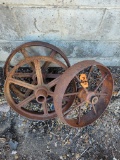 Cast iron pulleys and wheel, all 16