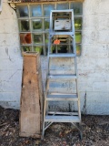 Metal step ladder, vintage wood feed shoot