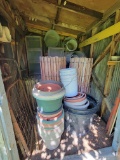 Contents of garden shed - wood fence,