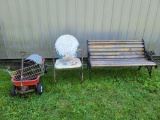 Metal bench, chair, wagon, pails, homemade hitch attachment