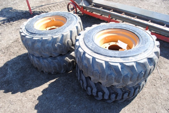 4 Skidloader Tires 12-16.5 on 8-bolt rims (sell 4x the money)