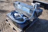 100-Gallon Steel T-Shaped Transfer Tank with pump, hose & nozzle, used for diesel