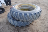 Pair of Firestone 15.5-38 Tires with rims, came off of IH 686, filled with fluid