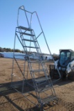 Rolling Metal Stairs, 10-steps, 8' to top step, 2' wide, frame has slight bend on bottom