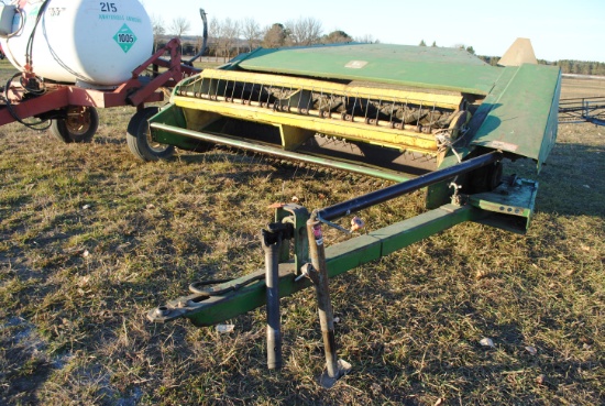 John Deere 1209 Haybine, 9', hitch, jack, pto, box of extra parts, rubber rollers, runs and works, o