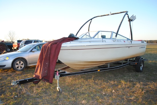 1978 Nordic Crestliner on trailer, has Chevy 350 engine with maybe 50 hours, no battery, was winteri