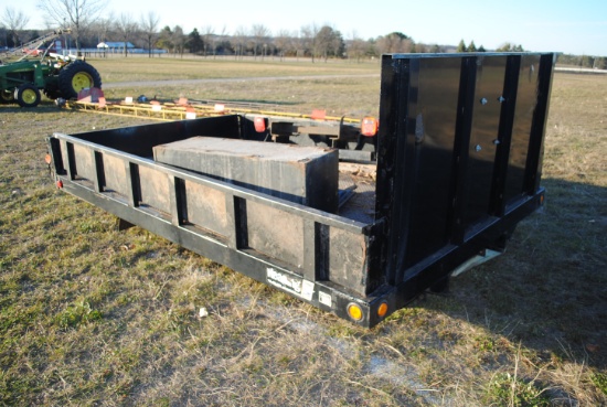 Reading 12-1/2' x 8' Truck Flatbed with metal stake sides, tool box, comes with rear hitch and light