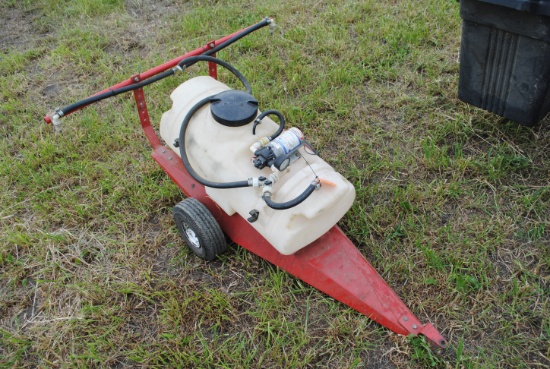 Pull-behind sprayer with boom, Fimco pump, owner says it works