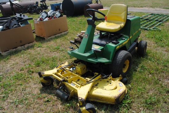 John Deere F710 out-front mower, 48" deck, Kawasaki motor, hydraulic lift, shows 1,265 hours, owner