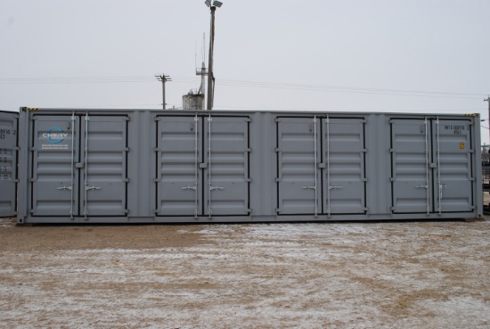 40' High Cube Container with four double doors on the side, double door on back, lock box pockets, h
