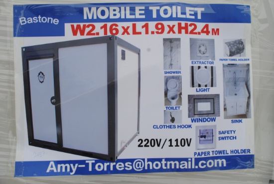 Bastone 110V Portable Toilet with shower, toilet, clothes hook, extractor, light, window, paper towe