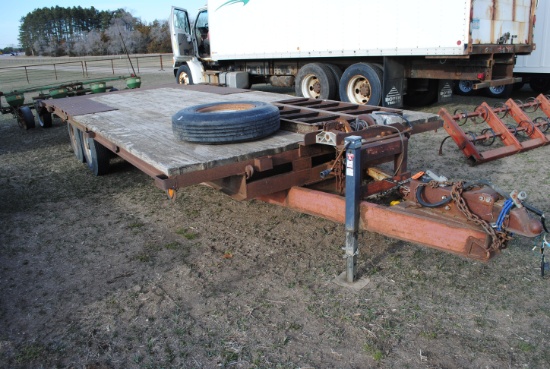 **T** 1984 Homemade Trailer, 20' on floor plus 4' beaver tail, 8' wide, tandem axle, ramps, spare ti
