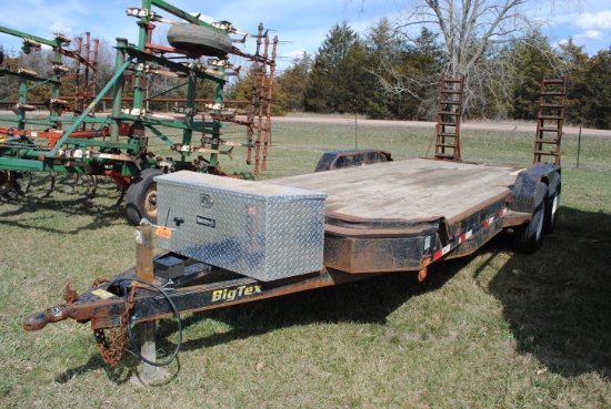 **T** 2001 Big Tex Trailer, 20' overall - 3' Beaver, Fold up ramps, 8 bolt wheels, brakes work, wood