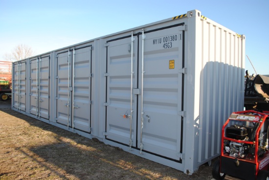 40' High Cube Container with four double doors on the side, double door on the back, lock box pocket