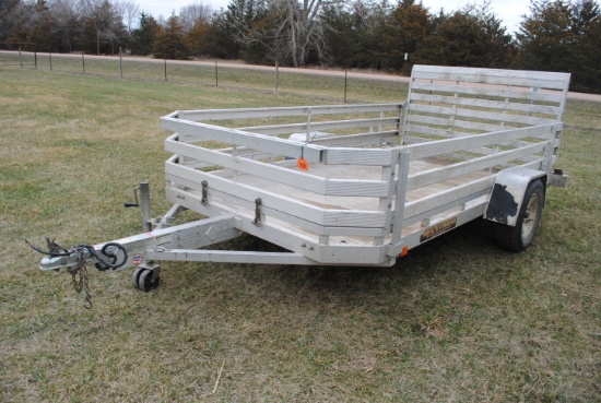 **T**12'x77.5" Aluma Uti. Trailer with 2' removable sides, 5-bolt aluminum wheels, drop down gate, T