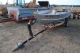**T**    14' Alumacraft Boat on Trailer, depth finder, Evinrude 25HP motor, REGISTRATION will apply.