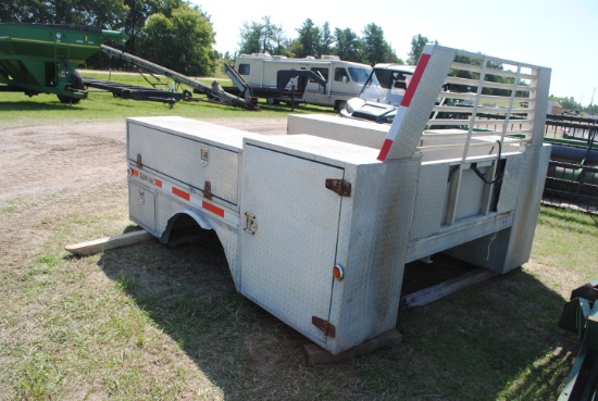 Alum-Lined truck bed with gooseneck, hitch, side tool boxes, 9'x94" wide rack, "2002 Model #TRUCKBED