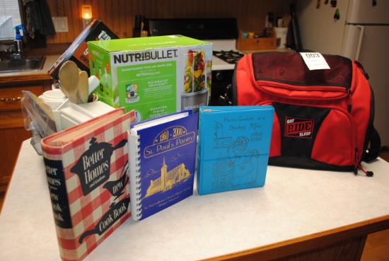 Cookbooks, utensils, tote bag, NutriBullet Jerky Gun (all)