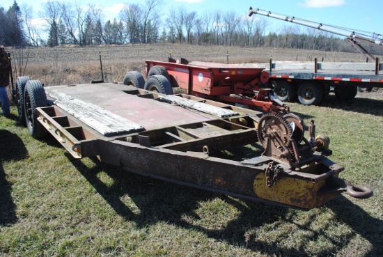 Homemade Trailer with hand winch, pintle hitch, approx. 16' plus 2' Beaver Tail by 6'6" between whee