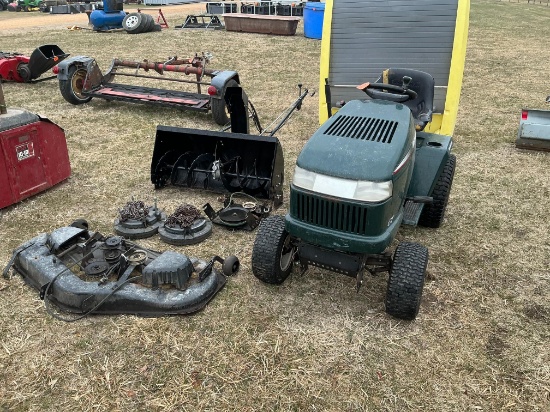 Craftsman GT Riding mower, 50" deck, 48" snowblower wheel weights, chains,