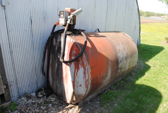 Approximately 500-Gallon Fuel Barrel with Tokheim 110-volt pump, was used for off-road diesel