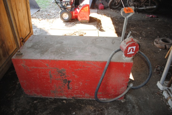 Approx. 100-gallon fuel tank w/hand pump, shedded