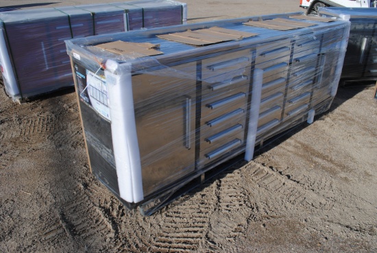 Unused 2025 10FT Work Bench with 18-drawers & 2 cabinets, drawers with lock and anti-slip inners, us