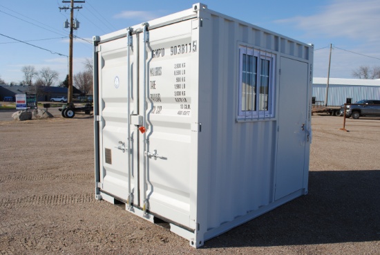 2025 9' Container with side door & window, double rear door, fork pockets, lockable, one time use
