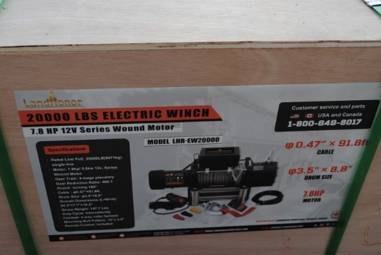20,000# Electric Winch, Mod# LHR-EW20000 .47"x91.8" cable, 3.5"x8.8" drum size, 7.8HP