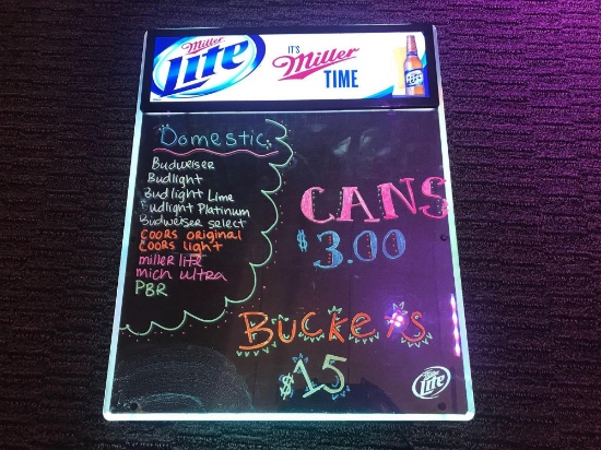 MIller Lite Neon Menu Board