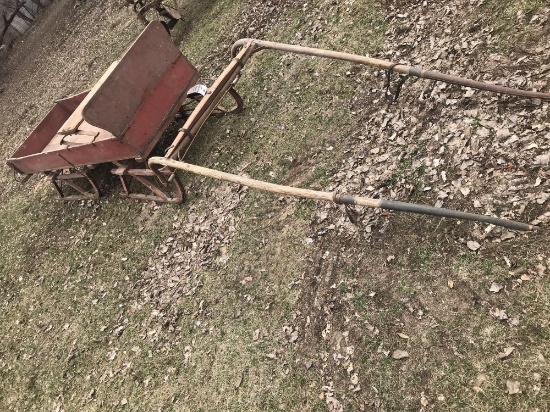 Single horse 3' x 8' sleigh with box runners and homemade spring seat.