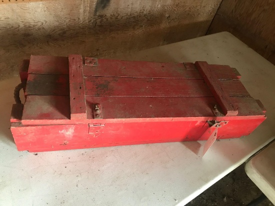 red wooden toolbox