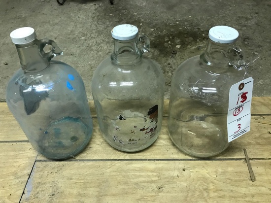 (3) glass gallon jugs, (1) McKnoss window cleaner, (2) spear apple cider